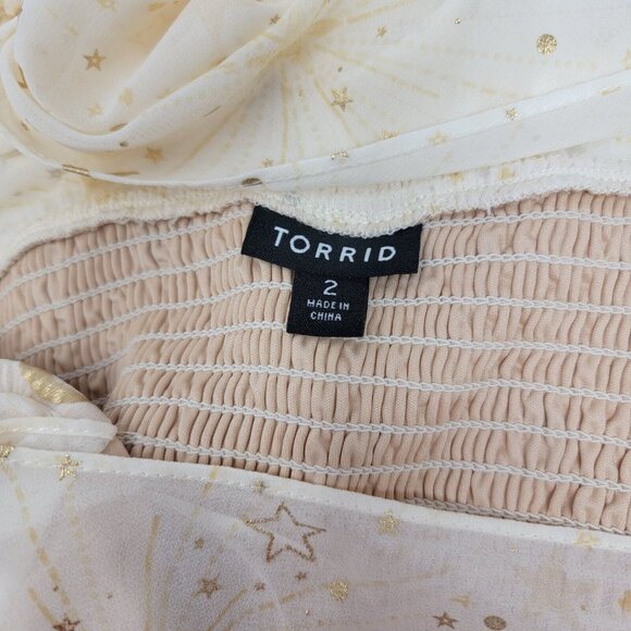 Torrid Chiffon Foil One Shoulder Crop Top Ivory Stars / Moon Women's Plus Size 2 - Picture 4 of 6